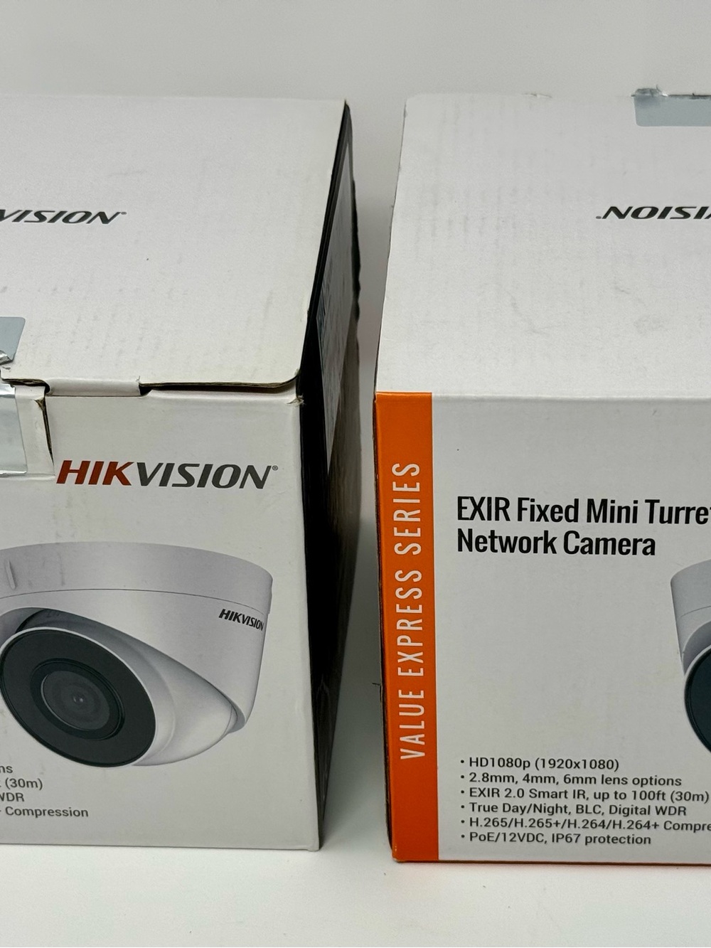 Hikvision White and Orange EXIR Fixed Mini Turret Network Camera Boxed Pair